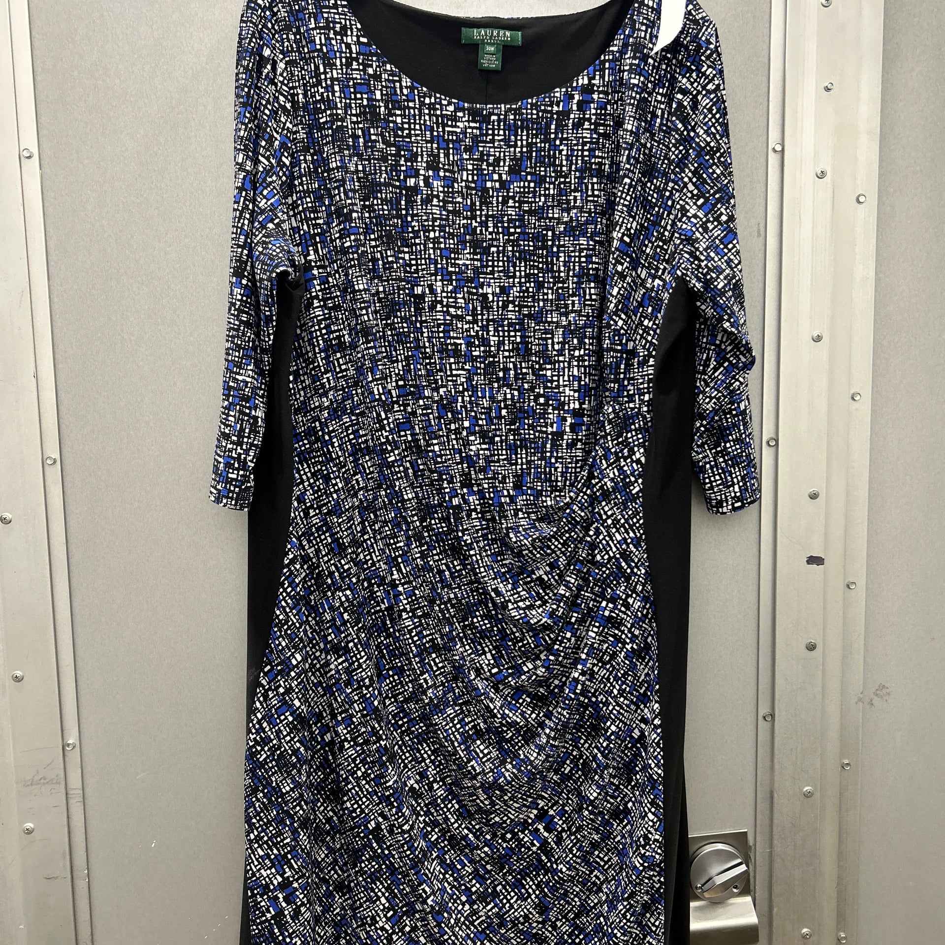 Lauren Ralph Lauren Plus Size 20W Blue and Black Crosshatch Ruched Sheath Dress 1