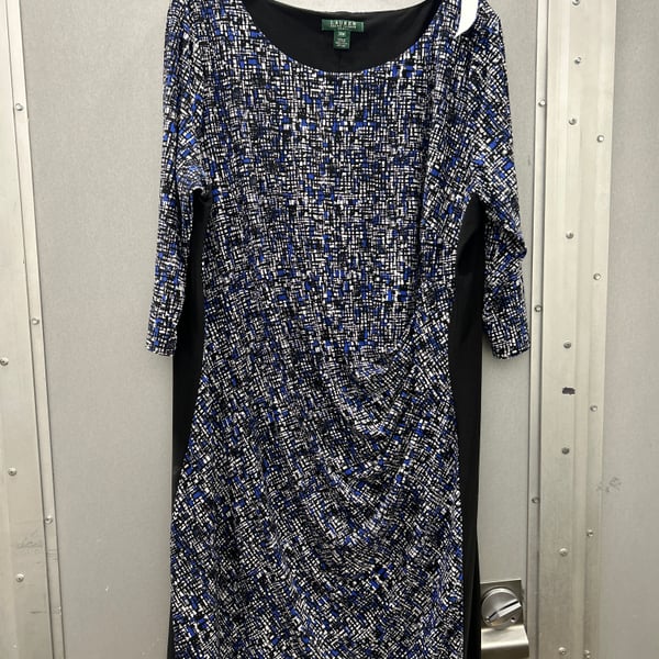Lauren Ralph Lauren Plus Size 20W Blue and Black Crosshatch Ruched Sheath Dress