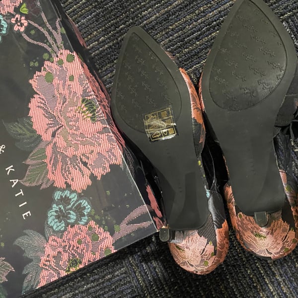 Kelly & Katie Onirella Floral Tapestry Pointed Toe Ruffle Heel Pumps