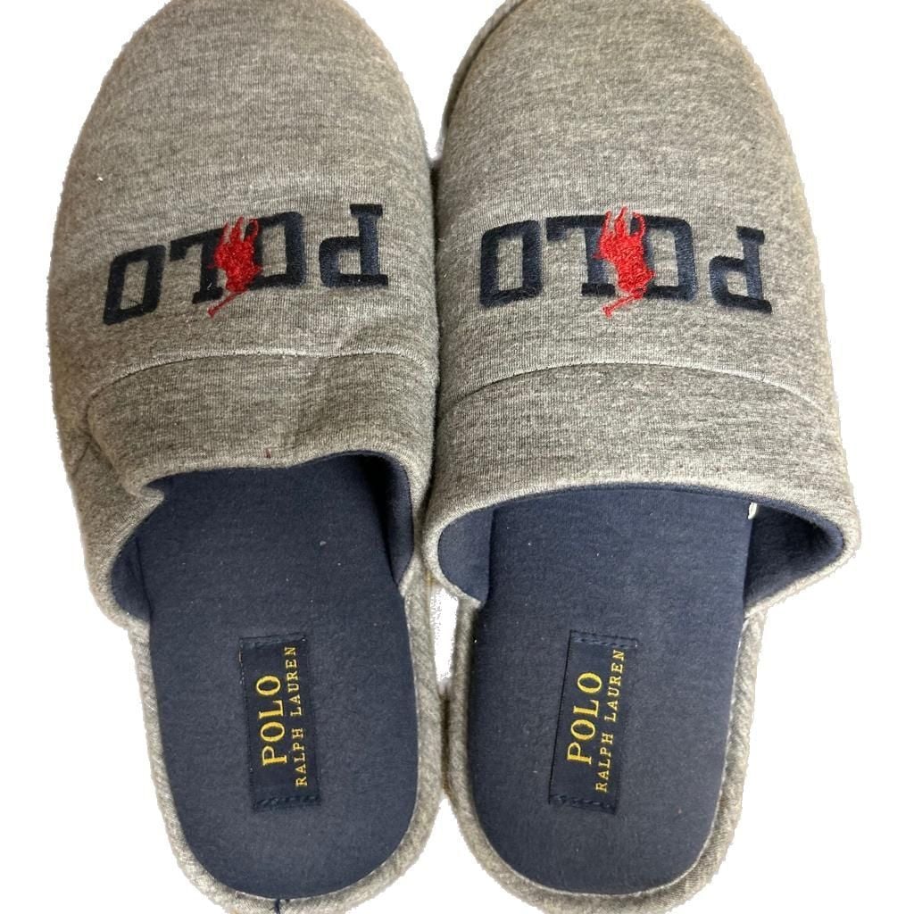 Polo Ralph Lauren Men's Klarence Jersey Scuff Slippers in Gray/Navy 2