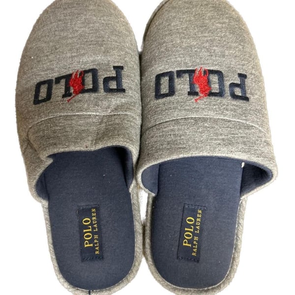 Polo Ralph Lauren Men's Klarence Jersey Scuff Slippers in Gray/Navy