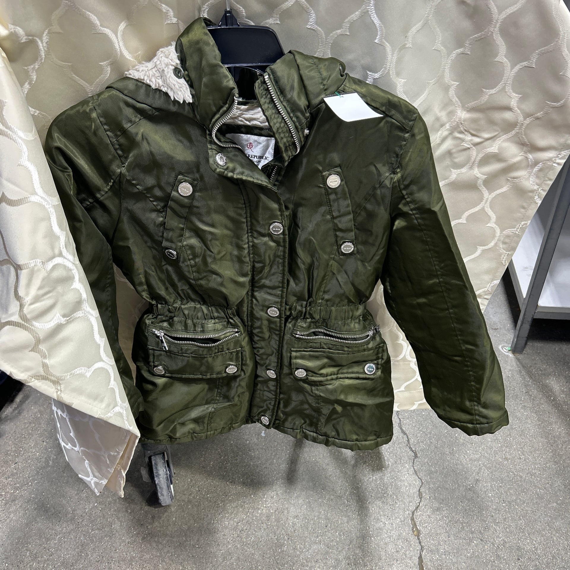 Urban Republic Girls Olive Green Hooded Winter Coat with Faux Fur Lining 1