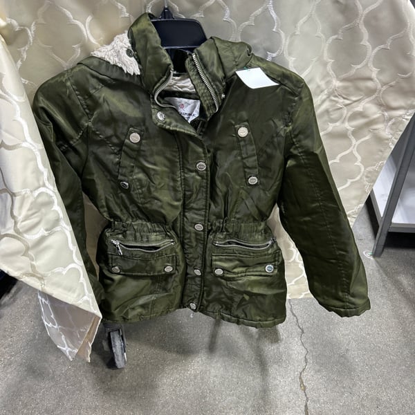 Urban Republic Girls Olive Green Hooded Winter Coat with Faux Fur Lining