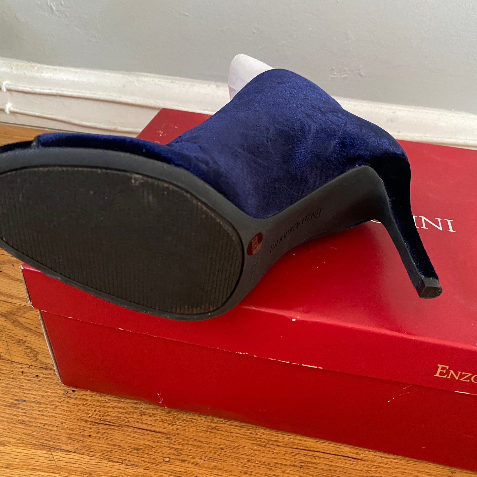 Enzo Angiolini Navy Blue Velvet Peep Toe Stiletto Ankle Booties 3