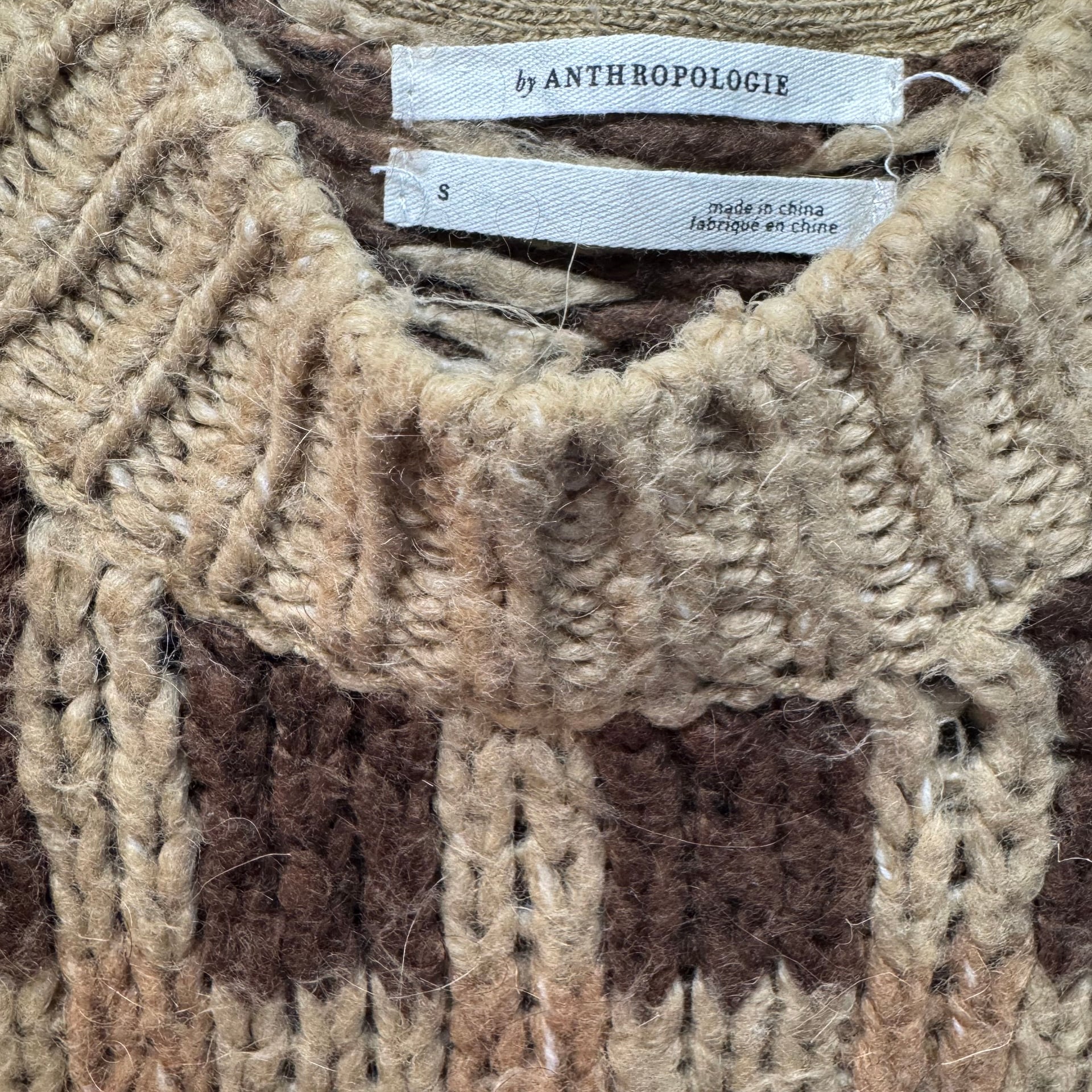 By Anthropologie Brown Geo Patterned Fair Isle Pullover Sweater 3