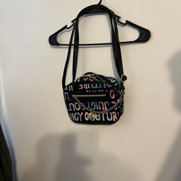 Juicy Couture Rainbow Multi Love Letter Graffiti Crossbody Bag with Gold Chain Detail