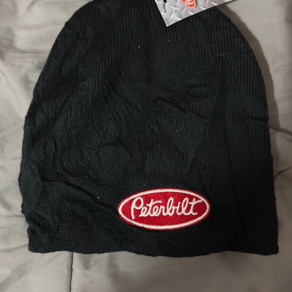 Peterbilt Black Ribbed Knit Beanie Winter Hat with Embroidered Logo