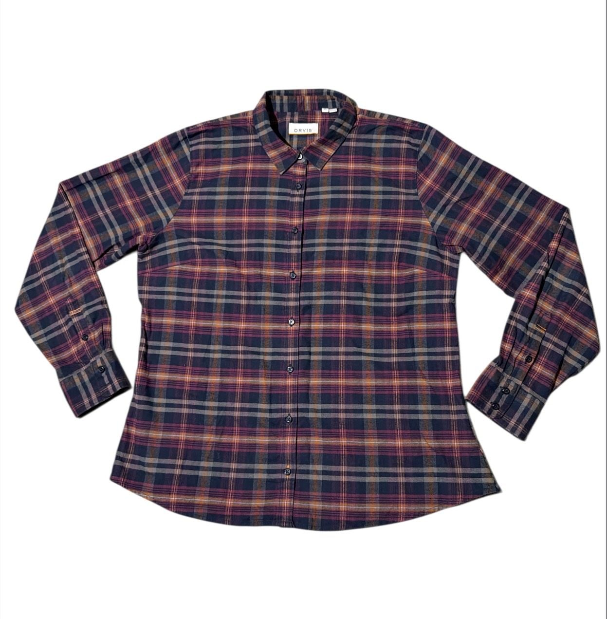 Orvis Flannel Button Down Shirt Women's XLarge Long Sleeve Plaid Multicolor 1