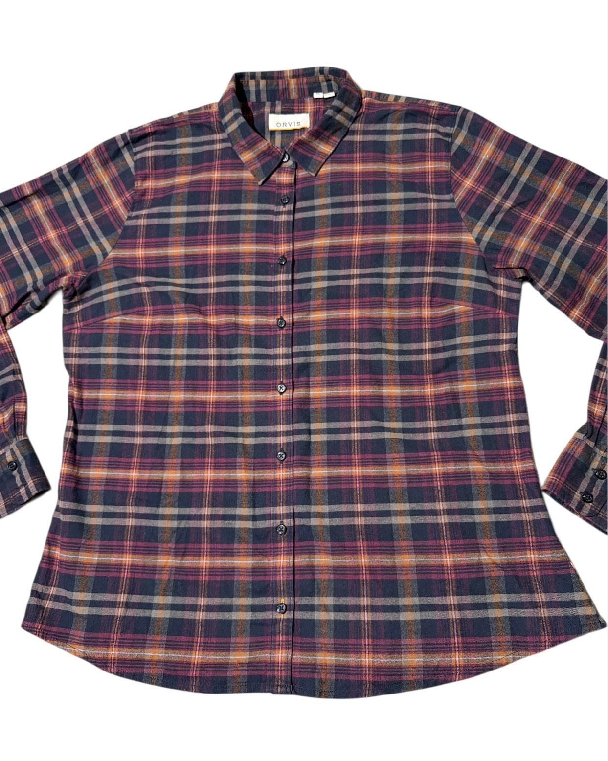 Orvis Flannel Button Down Shirt Women's XLarge Long Sleeve Plaid Multicolor 2