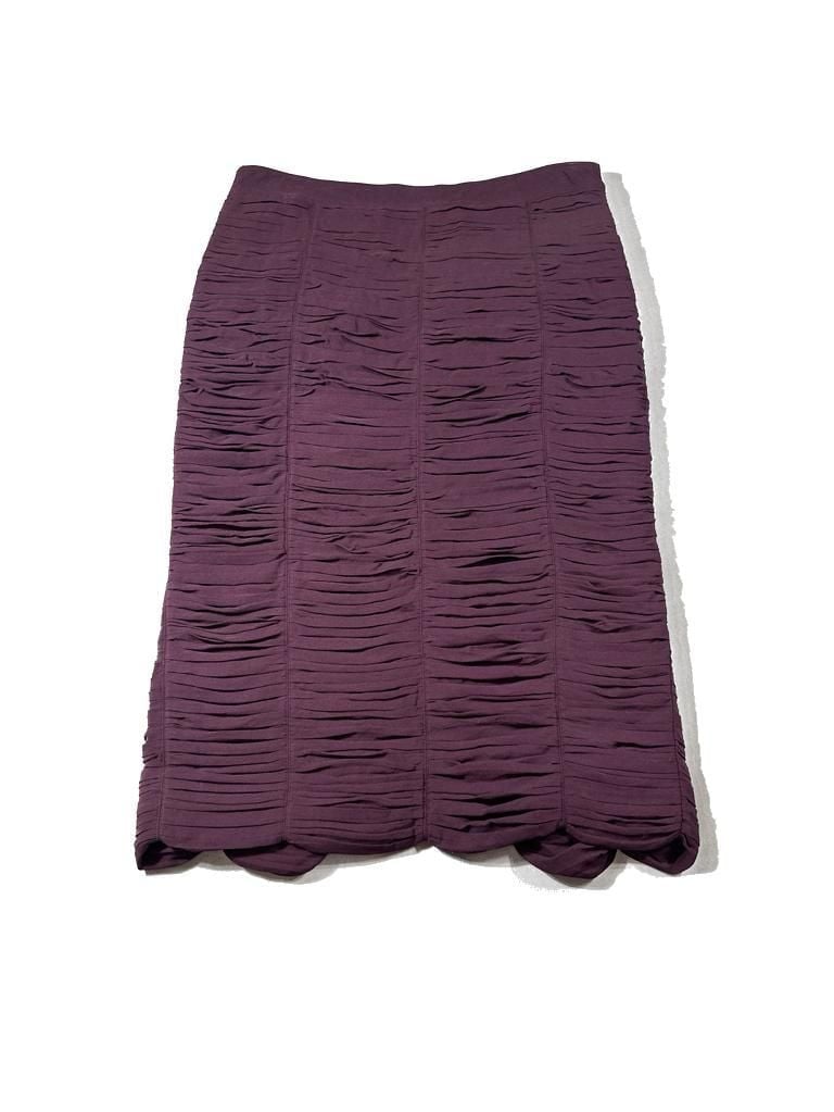 Burberry London Purple Silk Ruched Plisse Straight Pencil Runway Skirt Size 8 9
