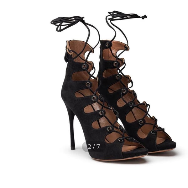 Alaia Black Suede Lace Up Stiletto Pumps Sz 36 US 5/6  gladiator style NEW