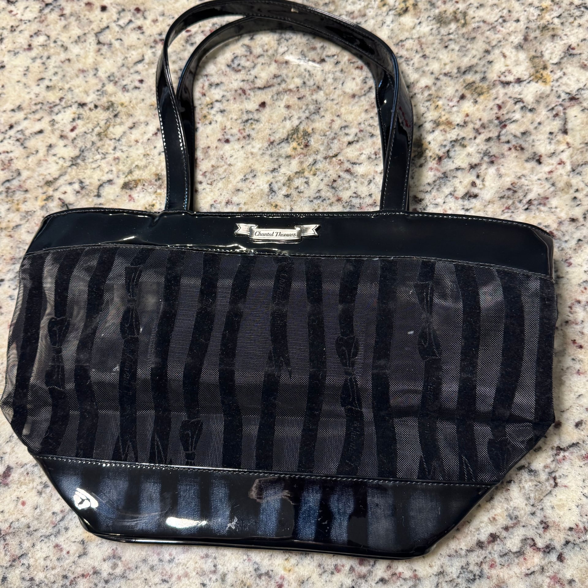 Vintage Y2K sparkly striped handbag in black & grey 1
