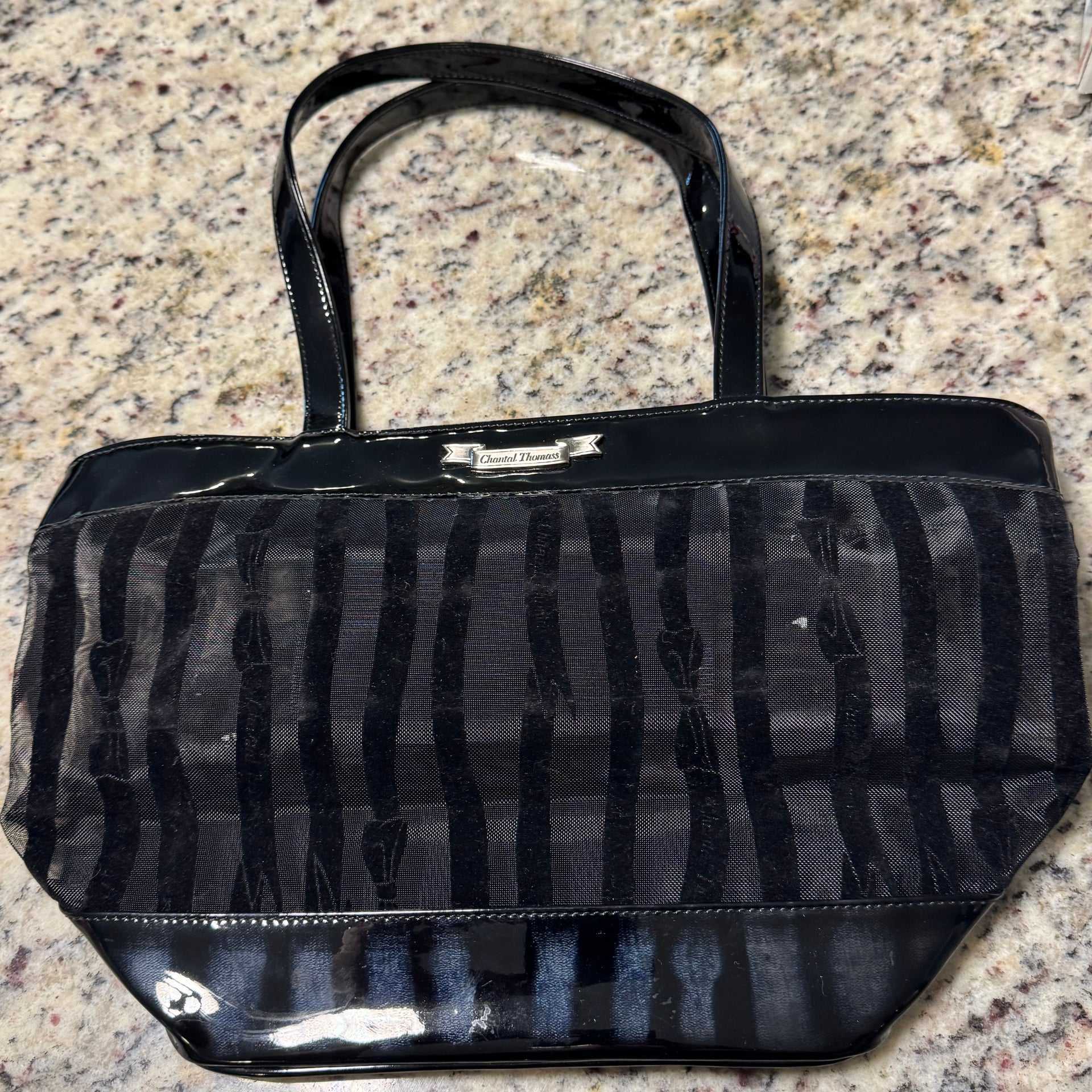 Vintage Y2K sparkly striped handbag in black & grey 2