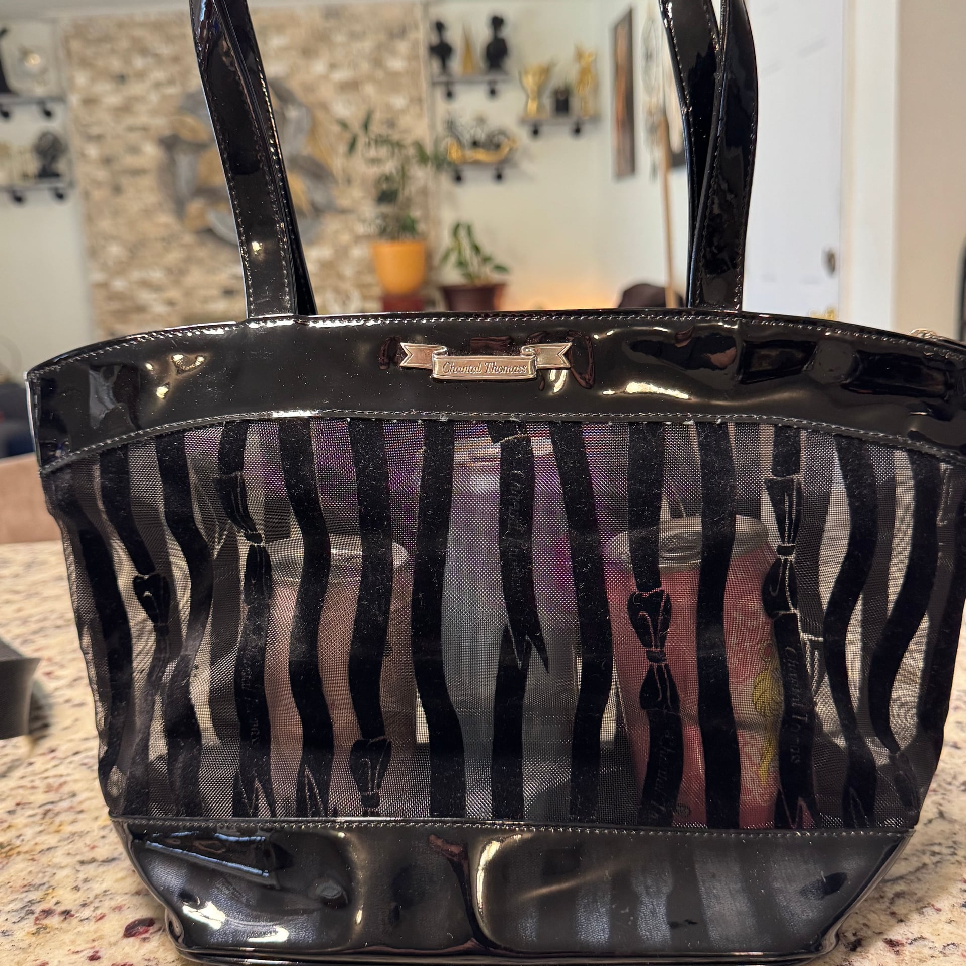 Vintage Y2K sparkly striped handbag in black & grey 4
