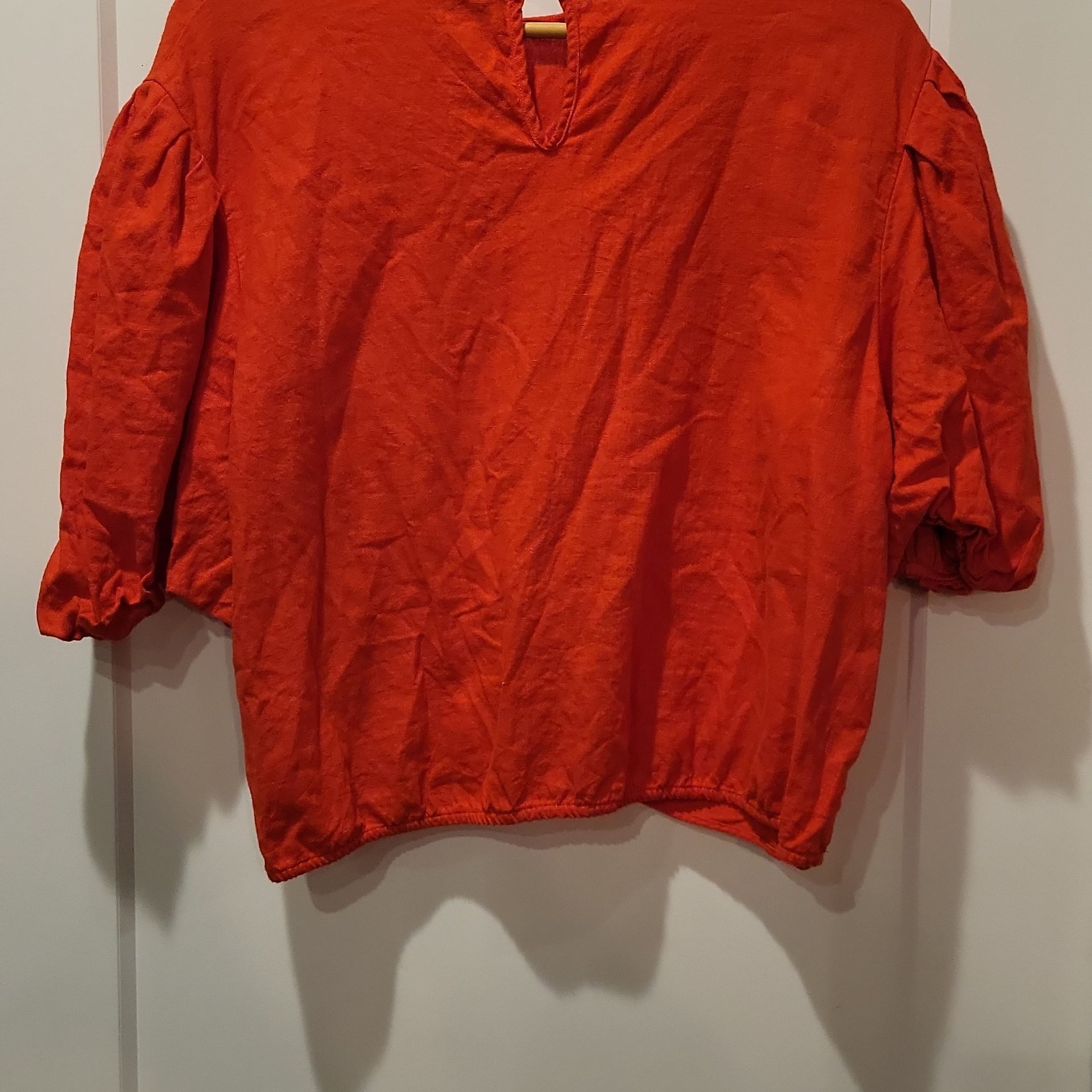 Marc New York Jeans Orange Puff Sleeve Front Knot Twist Blouse 4