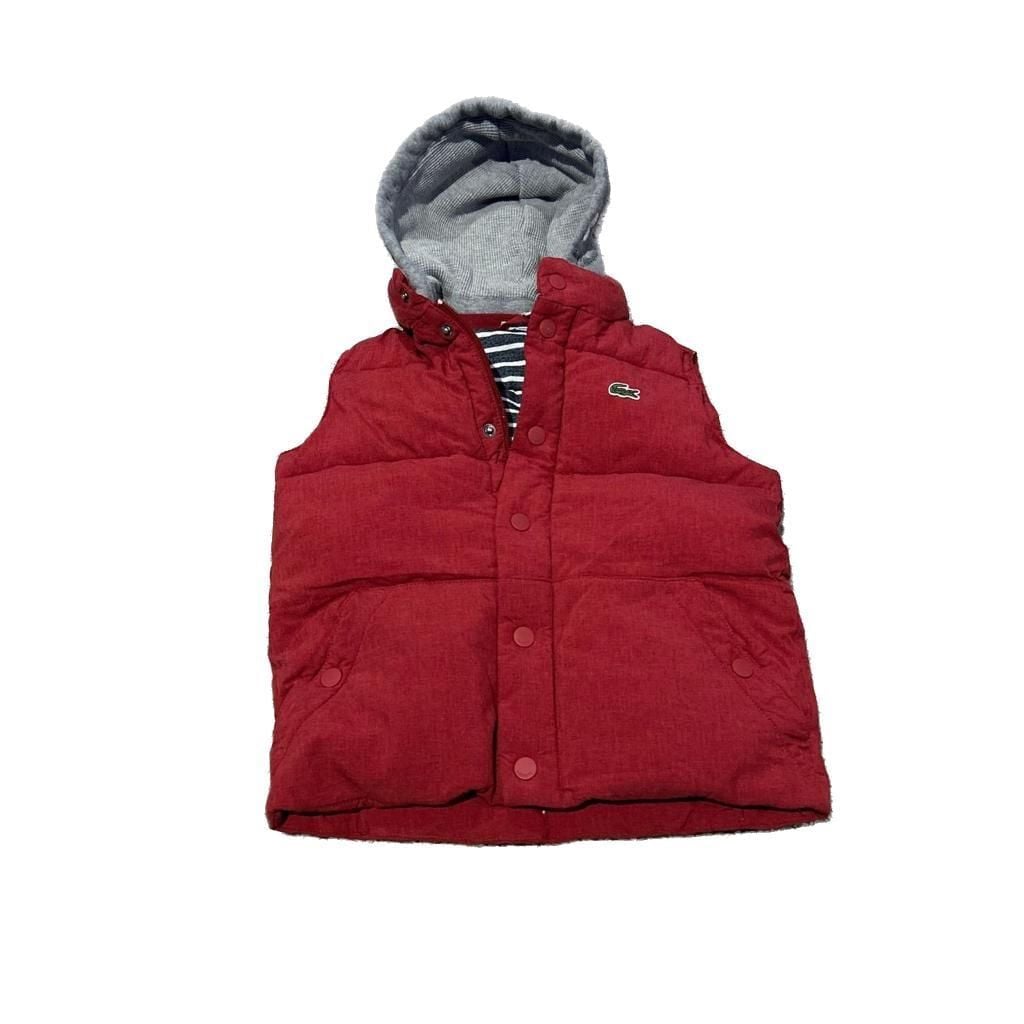 Lacoste Kids Red Puffer Vest with Hood, Size Small 2