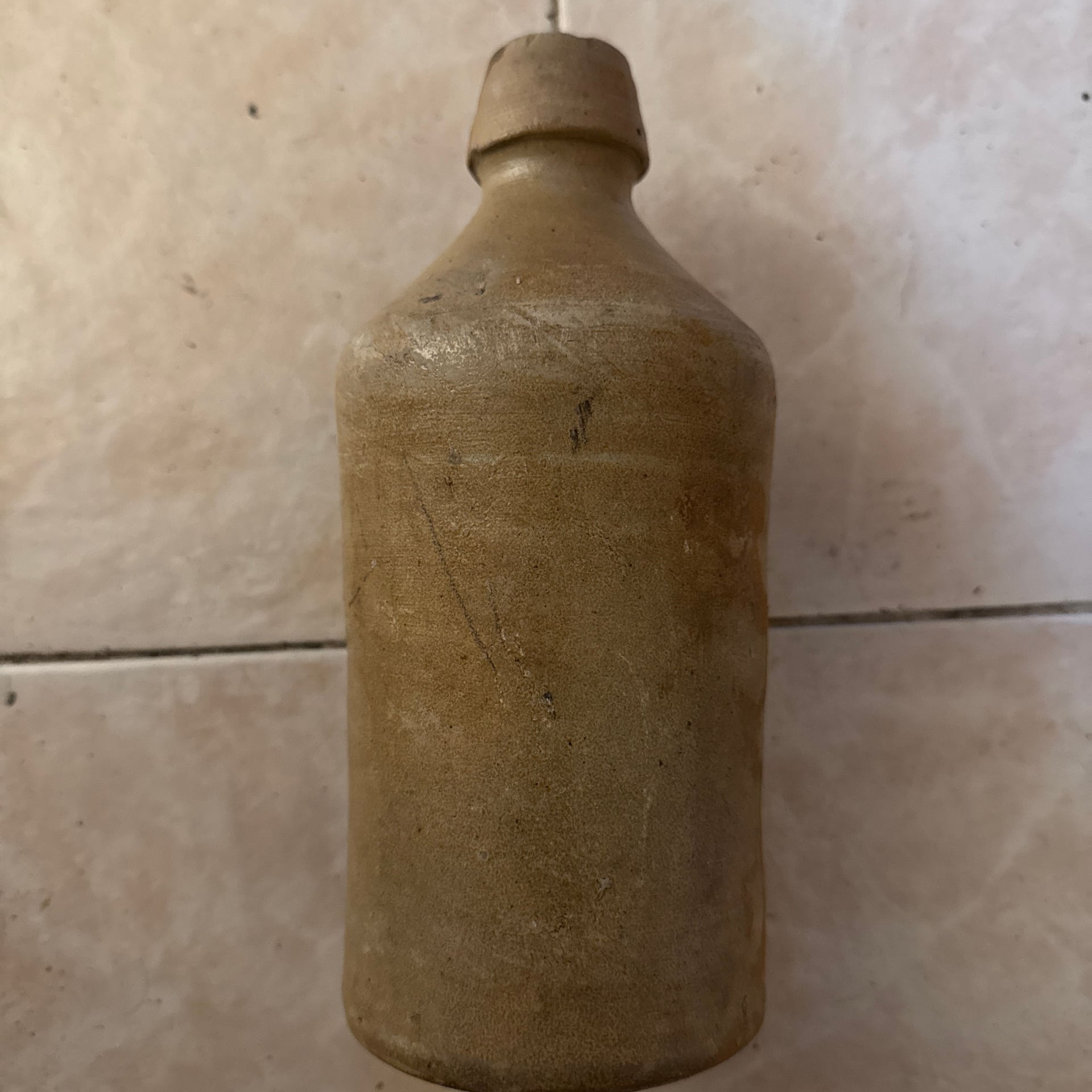 Antique 19th Century Salt-Glazed Stoneware Blob Top Beer or Soda Bottle 1