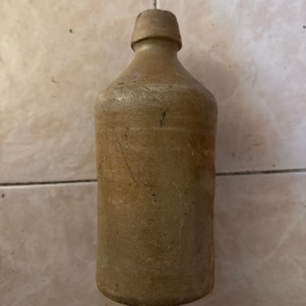 Antique 19th Century Salt-Glazed Stoneware Blob Top Beer or Soda Bottle