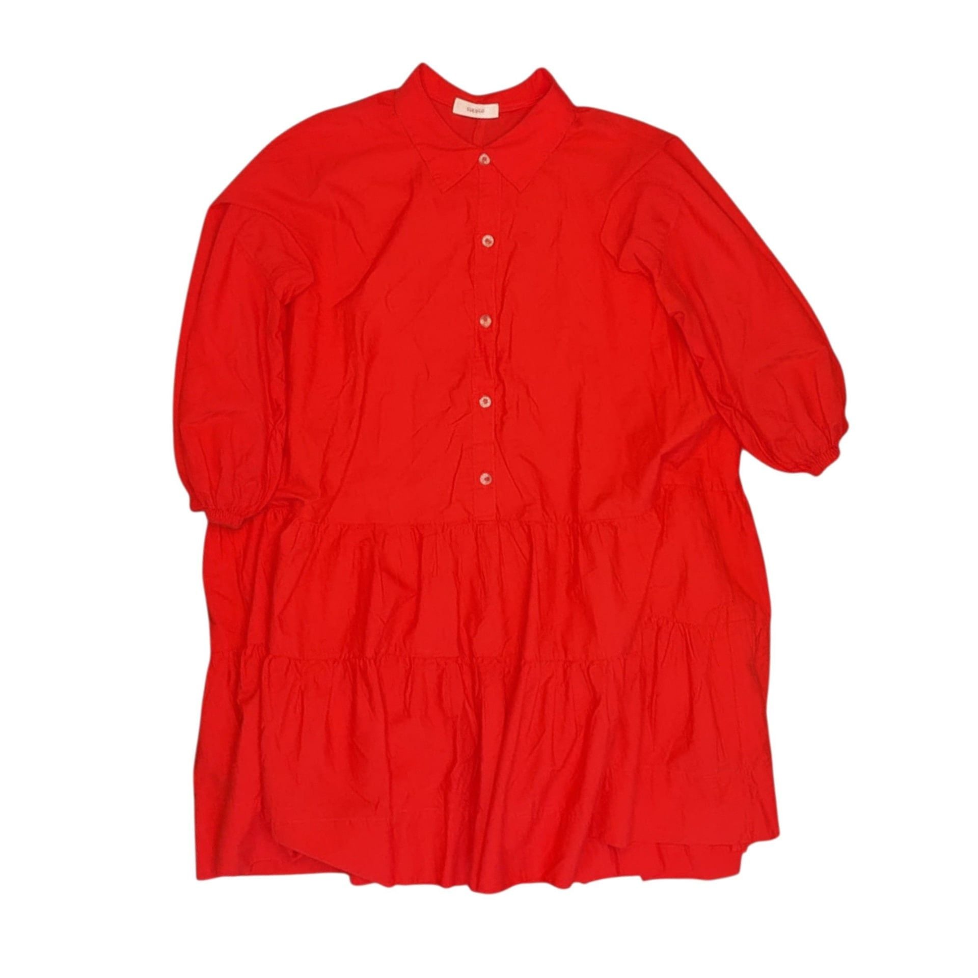 Style Red Tiered Button-Down Shirt Dress - Relaxed Fit 2