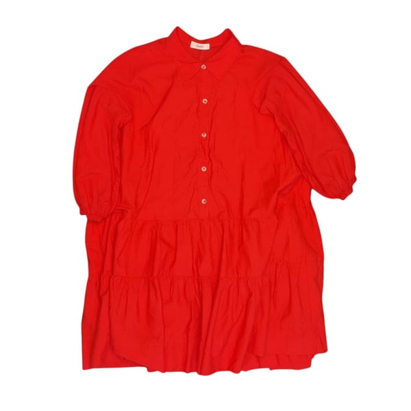 Style Red Tiered Button-Down Shirt Dress - Relaxed Fit