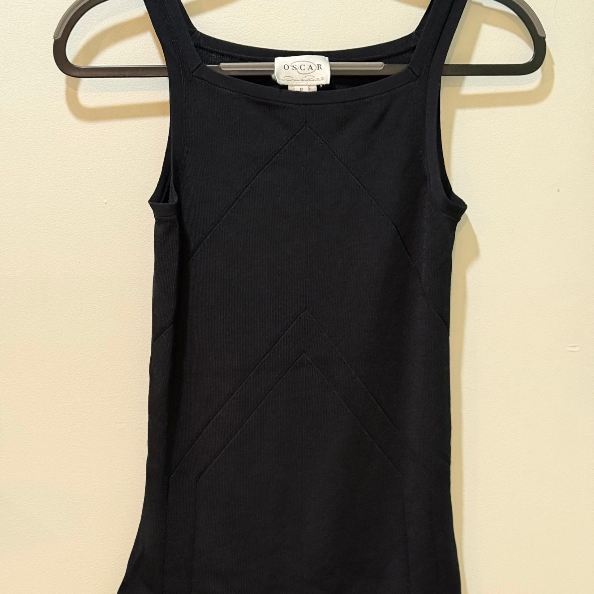 Oscar de la Renta Vintage Ribbed Knit Tank Top Black Petite 1