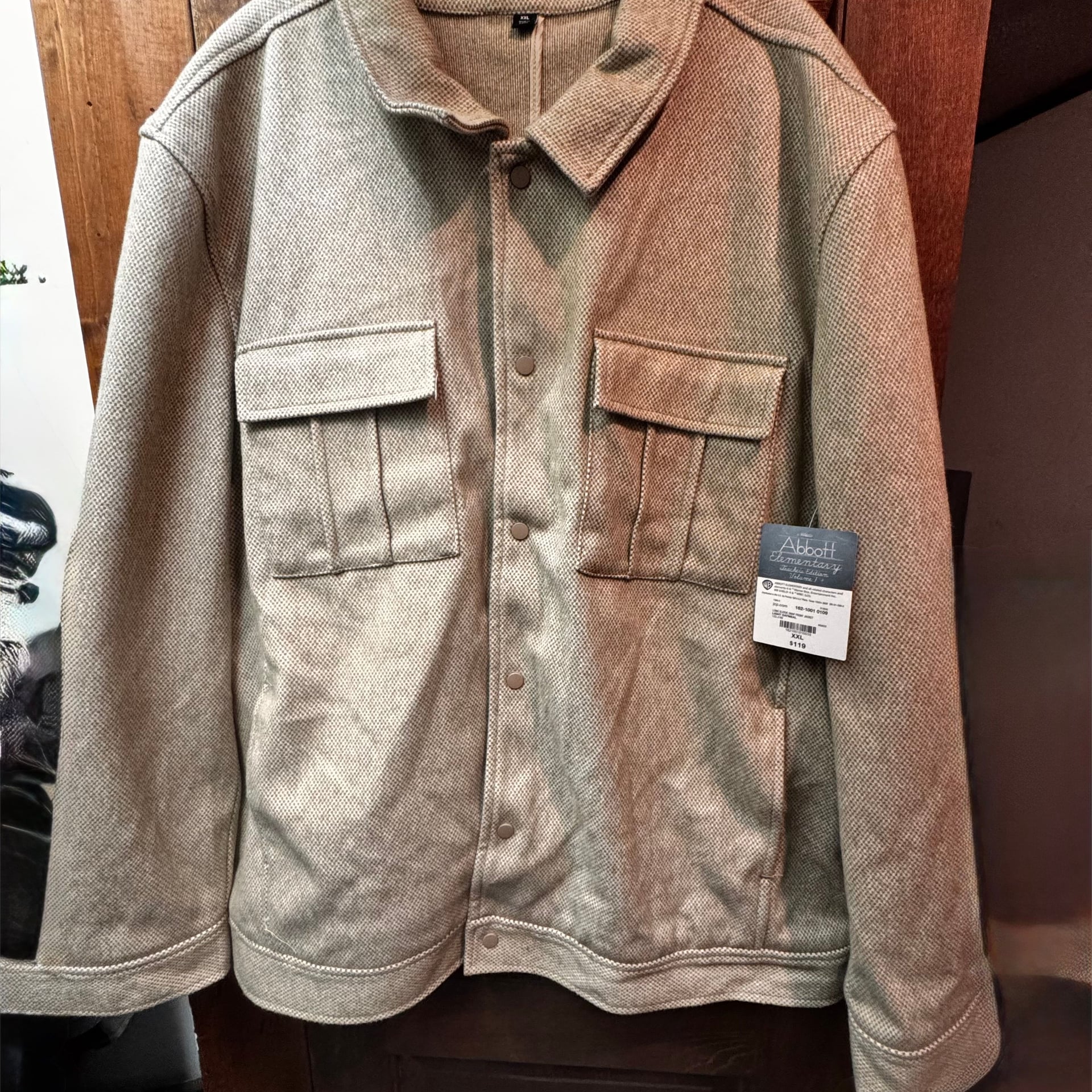 Warner Bros. Abbott Elementary Button-Up Jacket Mens Size 2XL Beige NWT 1
