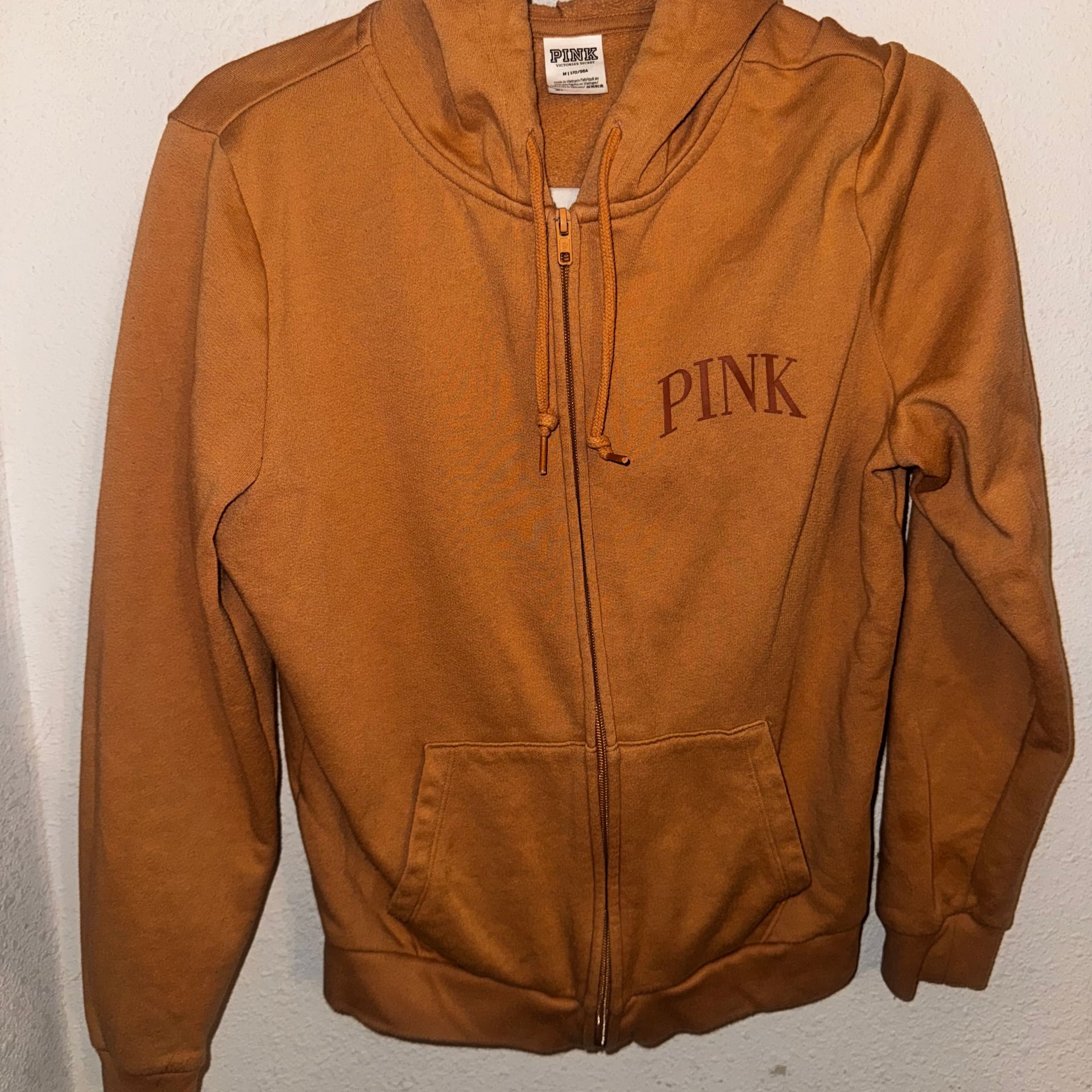 Pink Victoria's Secret M Zipper Down Tan Hoodie Jacket 1