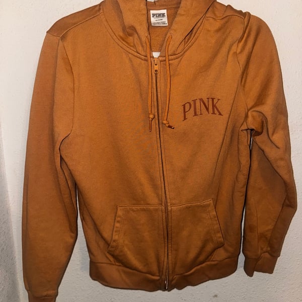 Pink Victoria's Secret M Zipper Down Tan Hoodie Jacket