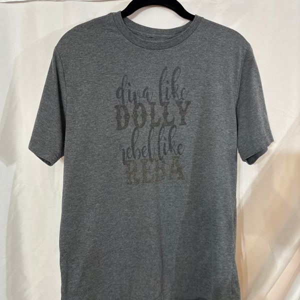 Diva Like Dolly Rebel Like Reba Graphic T-Shirt Charcoal Gray