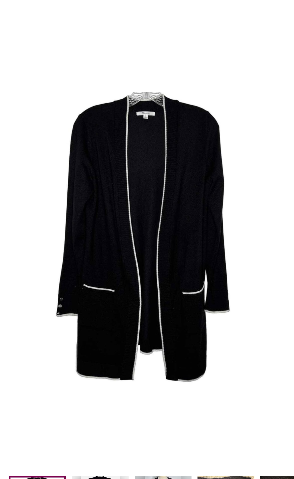89th & Madison Black Open Front Tipped Cardigan with Button Cuffs 2