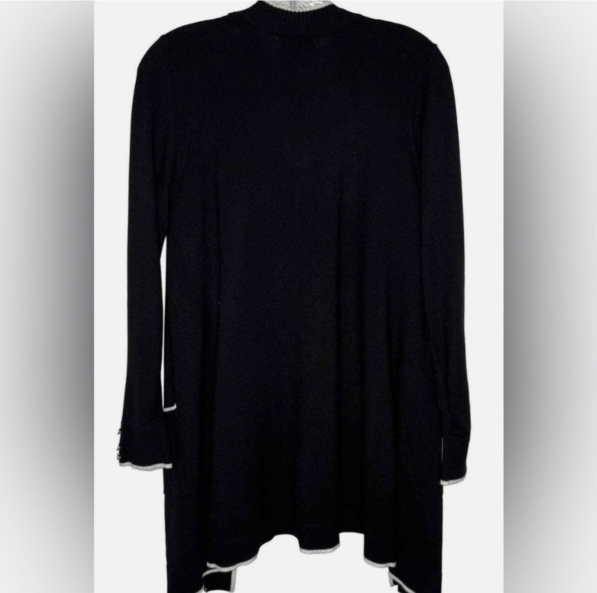 89th & Madison Black Open Front Tipped Cardigan with Button Cuffs 3
