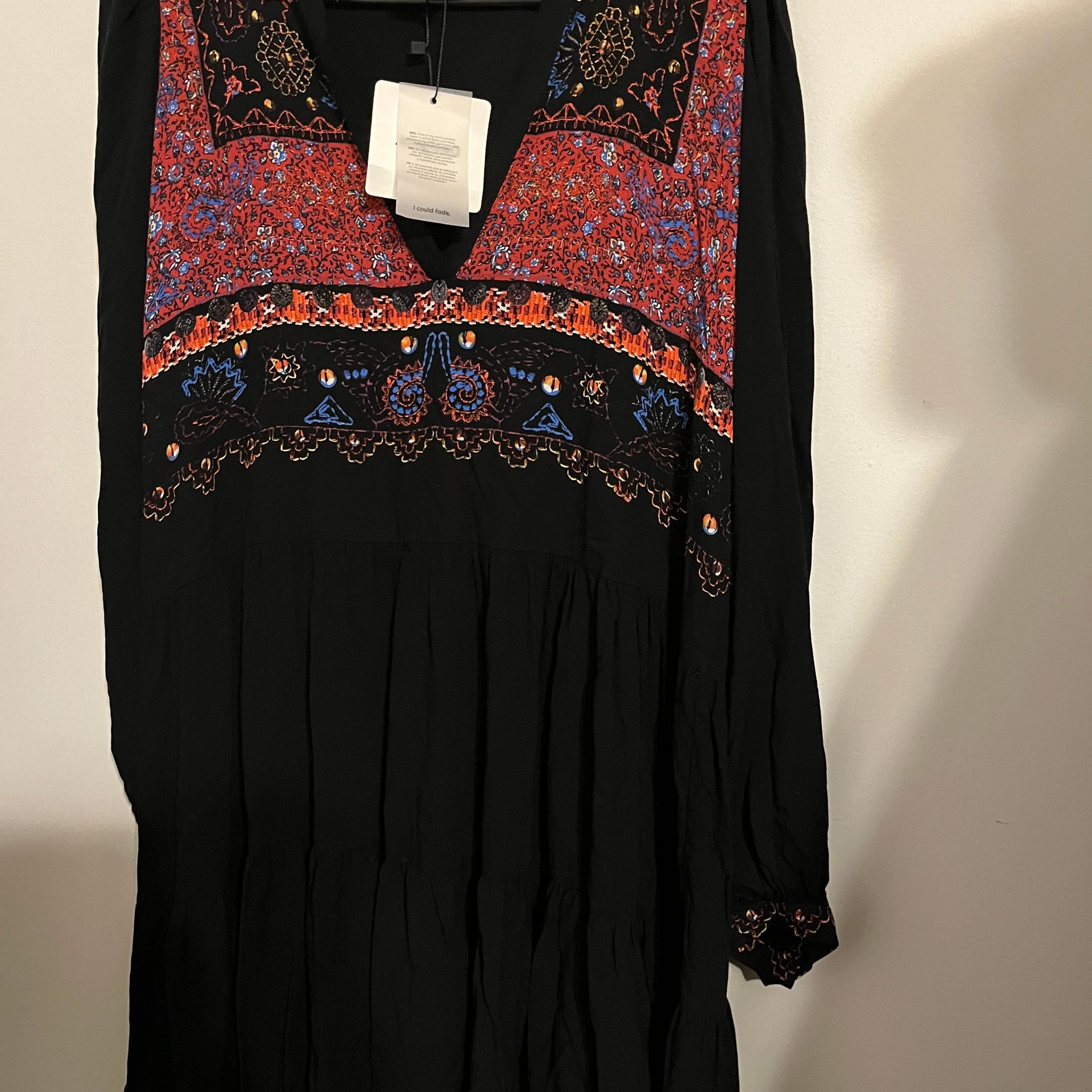 Desigual Black Viscose Embroidered Boho Tiered Short Dress 3