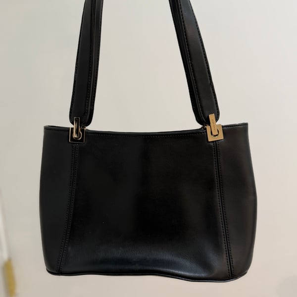 Vintage Nine West Black Minimalist Shoulder Bag with Gold Hardware