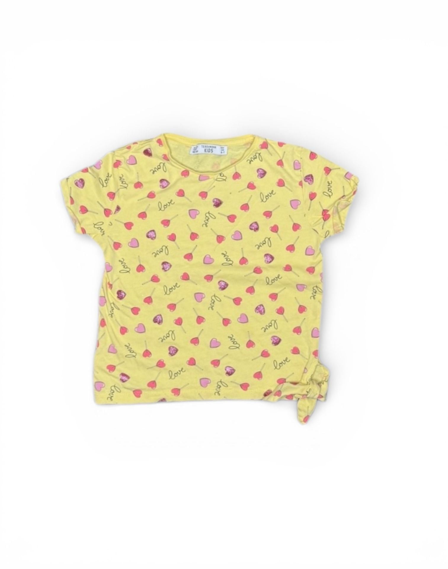 Terranova Kids Yellow Heart Lollipop Print Side-Tie T-Shirt - Girls Size XS 2