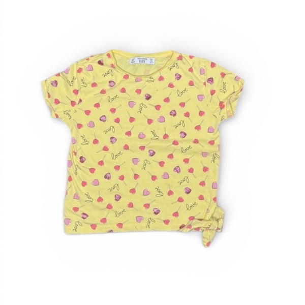 Terranova Kids Yellow Heart Lollipop Print Side-Tie T-Shirt - Girls Size XS