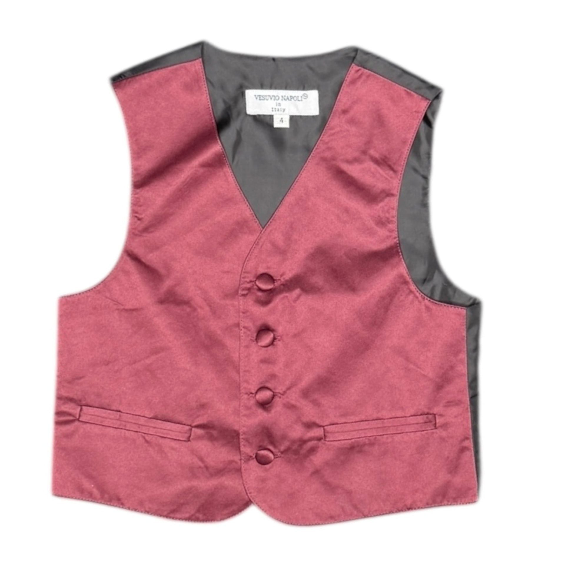 Vesuvio Napoli Boys Formal Burgundy Satin Suit Vest Size 4 1