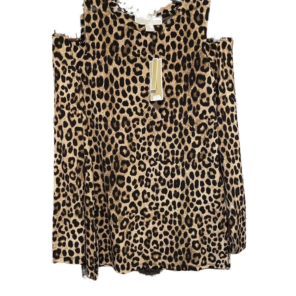 NWT Michael Kors Leopard Print Sleeveless Cold-Shoulder Top 2