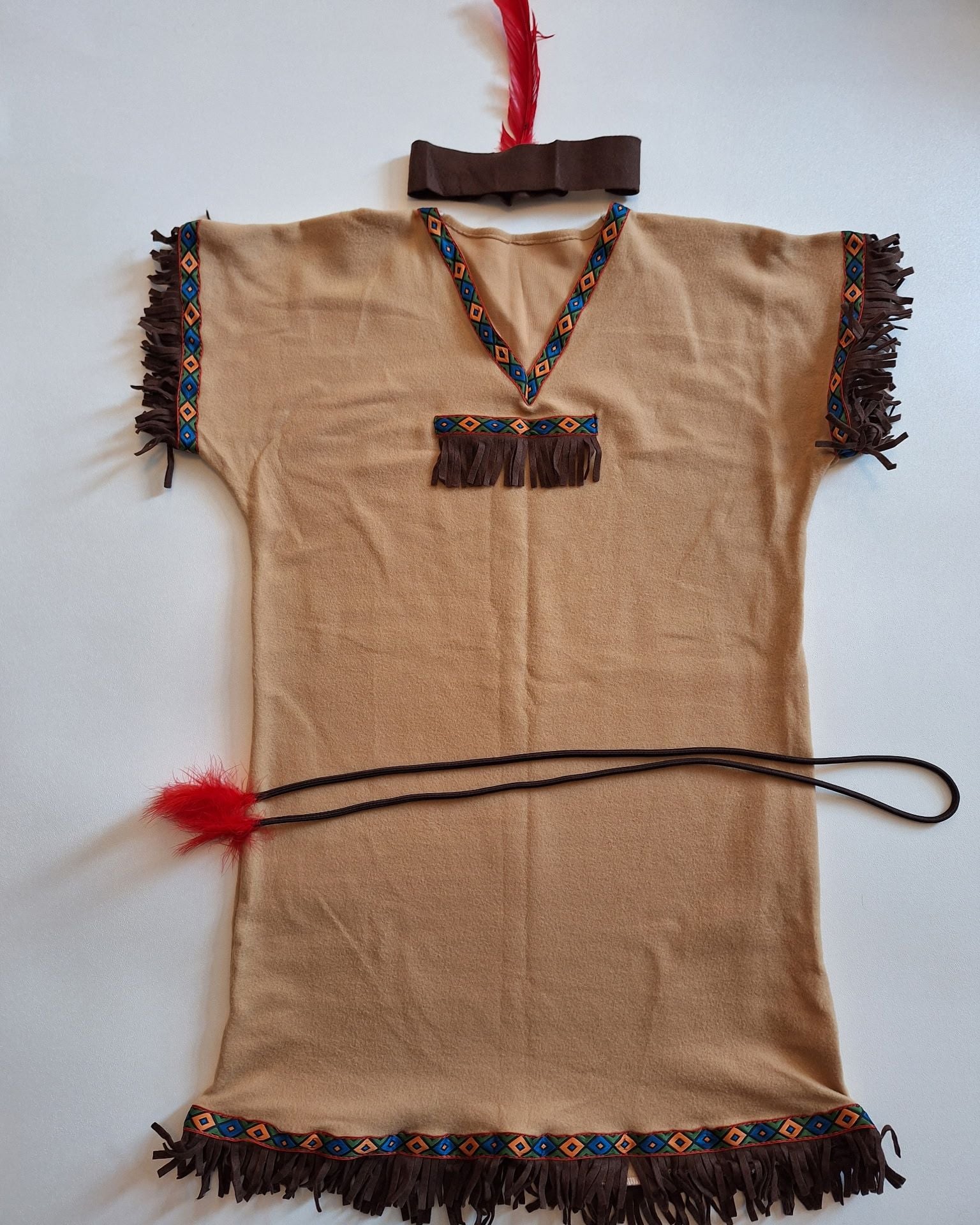 Native American Princess Halloween Costume Dress Headband Belt Lg 12-14 3