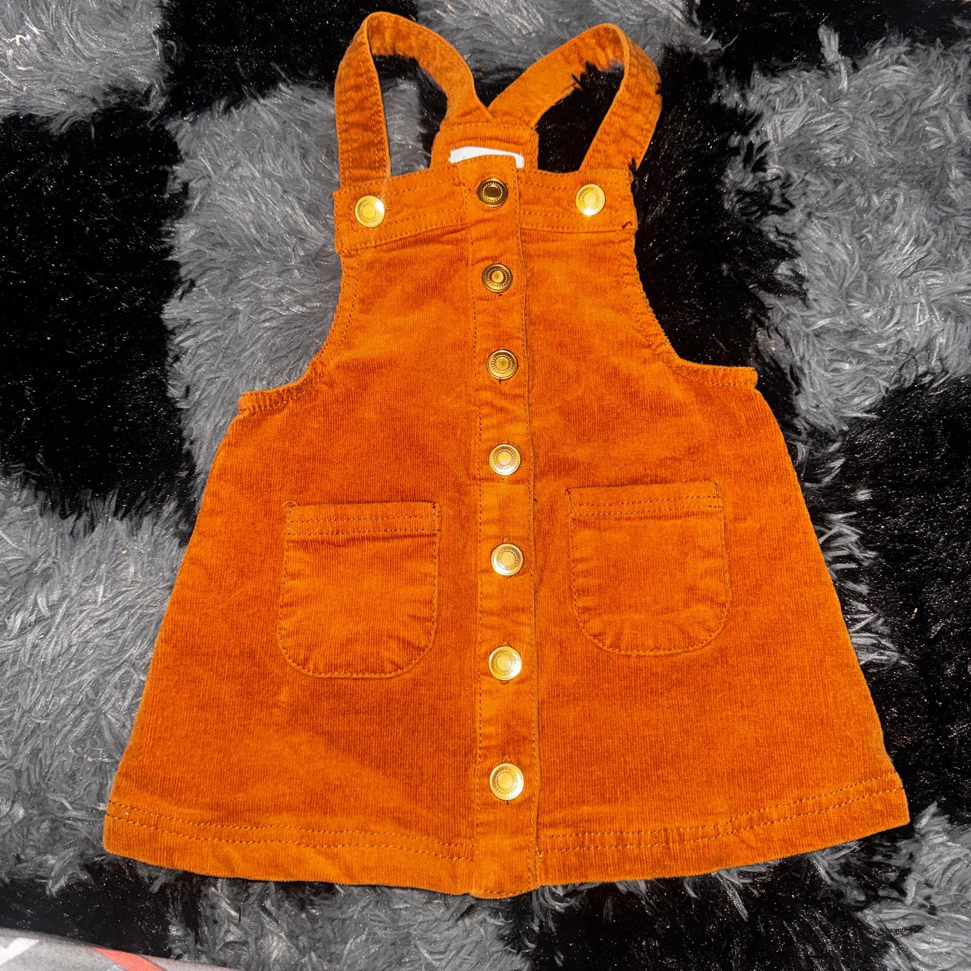 Tahari Baby Girl 12M Burnt Orange Corduroy Button-Front Overall Jumper Dress 1