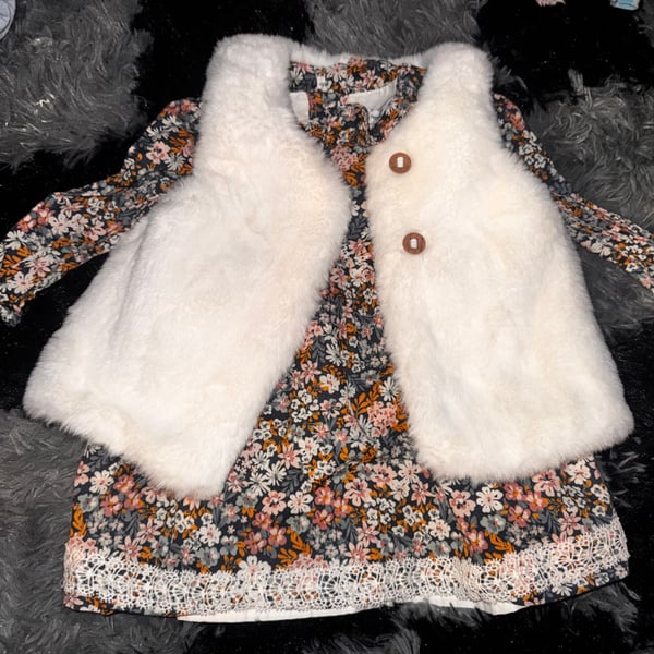 cupcakes and cashmere Baby Girl Floral Dress and Faux Fur Vest Set