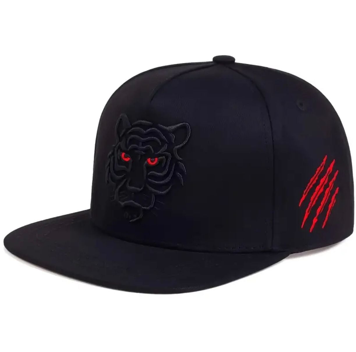 Black Tiger Embroidery Flat Peak Snapback Baseball Cap with Claw Scar 2