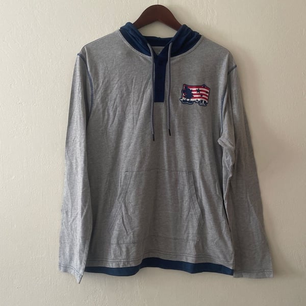 Disney Mickey Mouse Patriotic Henley Hoodie Grey/Navy Size M