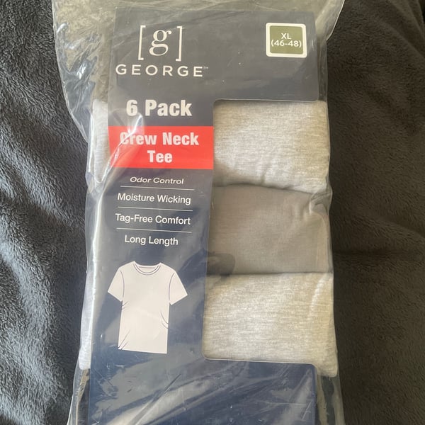 George Men's 6-Pack Crew Neck T-Shirts, Moisture Wicking, Size XL (46-48)