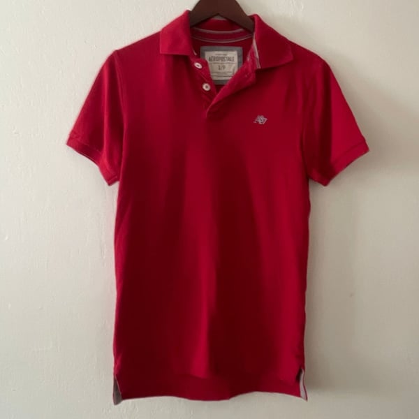 Aeropostale Men's Red Short Sleeve Polo Shirt, Size Small, A87 Logo