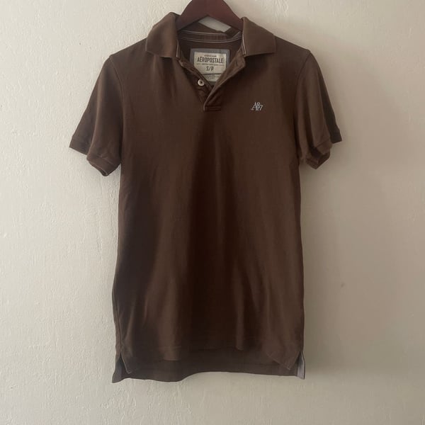 Aeropostale Men's A87 Embroidered Polo Shirt, Brown, Small