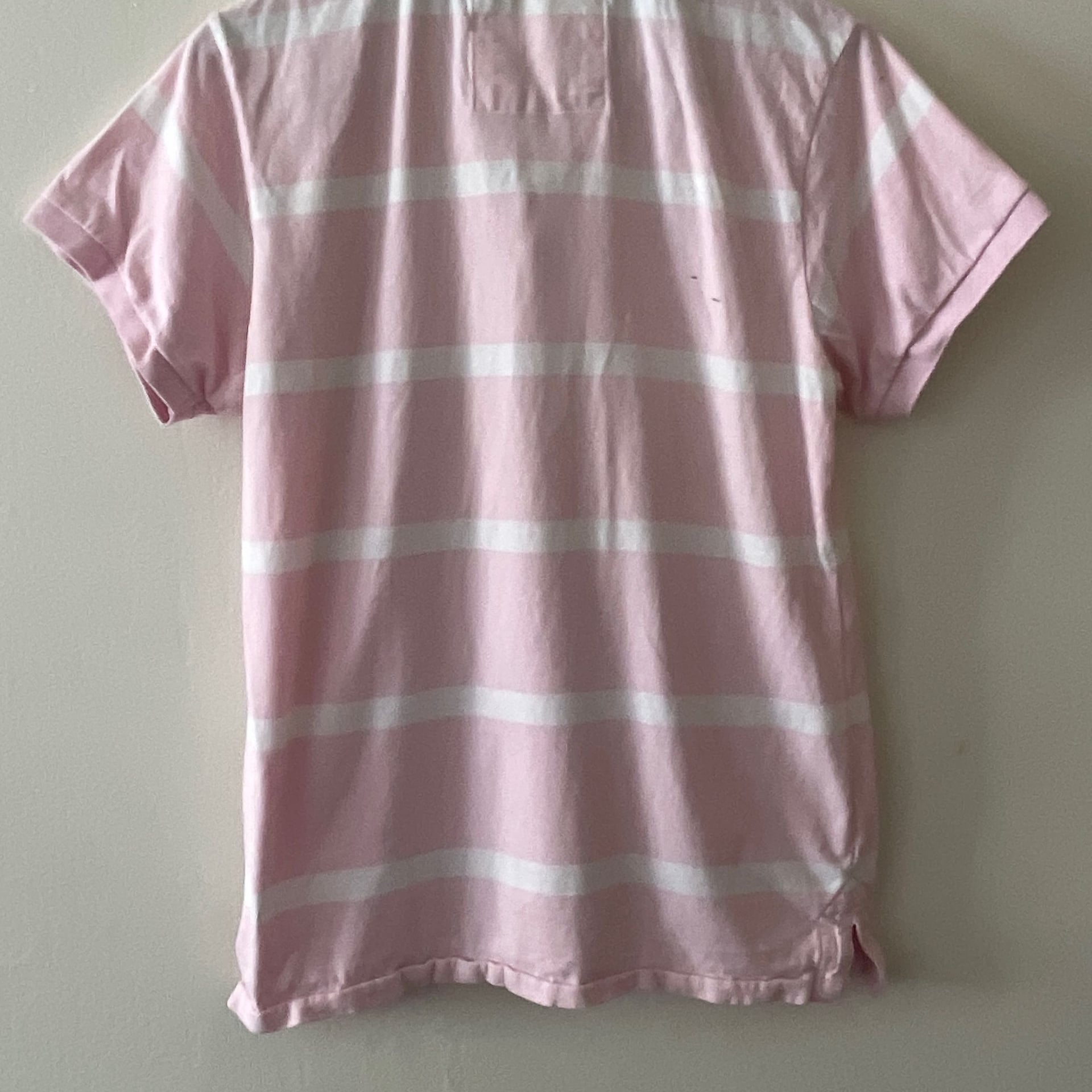 Ditch Plains Pink and White Striped Polo Shirt, Size Medium 3