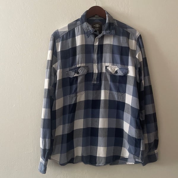 H&M L.O.G.G. Men's Blue Plaid Flannel Pullover Quarter Zip Shirt, Size L