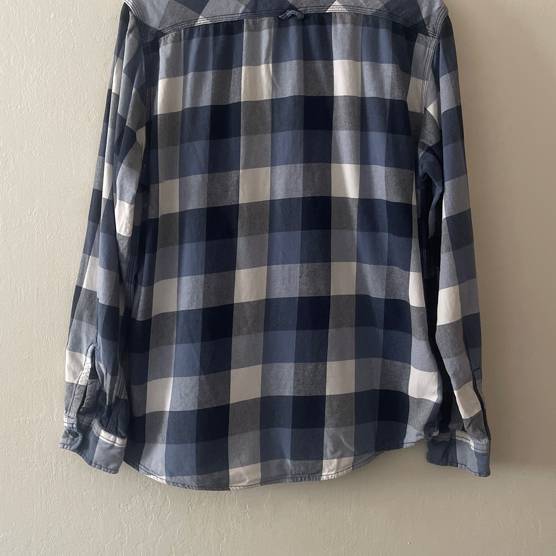 H&M L.O.G.G. Men's Blue Plaid Flannel Pullover Quarter Zip Shirt, Size L 2