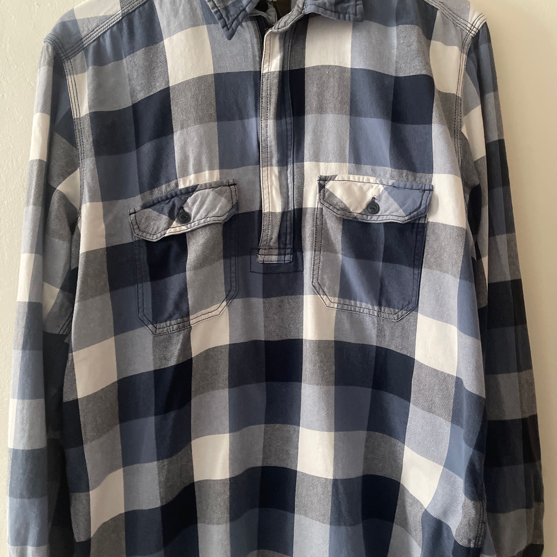 H&M L.O.G.G. Men's Blue Plaid Flannel Pullover Quarter Zip Shirt, Size L 3