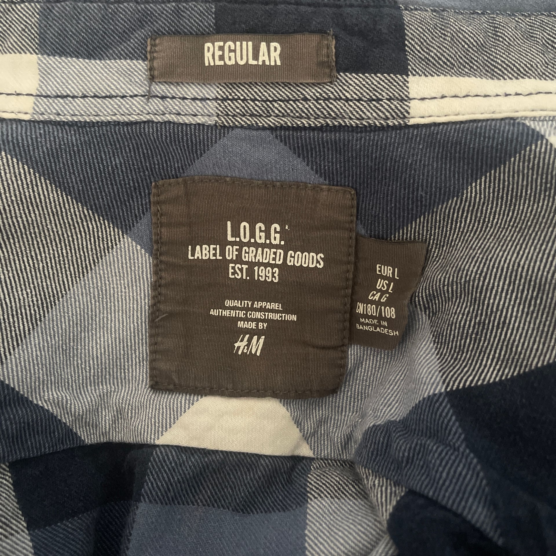 H&M L.O.G.G. Men's Blue Plaid Flannel Pullover Quarter Zip Shirt, Size L 5